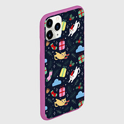 Чехол iPhone 11 Pro матовый Новогодние кoты, цвет: 3D-фиолетовый — фото 2