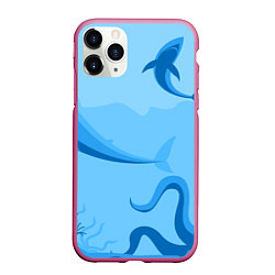Чехол iPhone 11 Pro матовый МоРское Дно с Акулами, цвет: 3D-малиновый