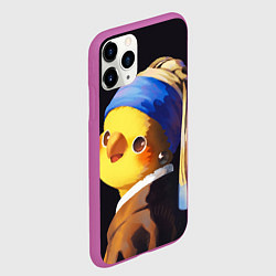 Чехол iPhone 11 Pro матовый ПОПУГАЙ С жемчужной Сережкой, цвет: 3D-фиолетовый — фото 2
