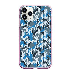 Чехол iPhone 11 Pro матовый Светло-Синий Камуфляж, цвет: 3D-розовый