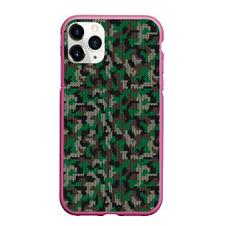Чехол iPhone 11 Pro матовый Зелёный Вязаный Камуфляж, цвет: 3D-малиновый