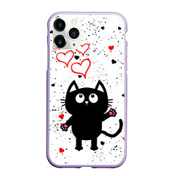 Чехол iPhone 11 Pro матовый Влюблённый котик Cat Love, цвет: 3D-светло-сиреневый