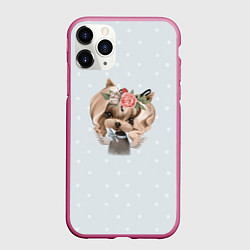 Чехол iPhone 11 Pro матовый Йоркширский терьер пастель, цвет: 3D-малиновый