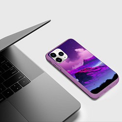 Чехол iPhone 11 Pro матовый Горы Закат Аниме, цвет: 3D-фиолетовый — фото 2