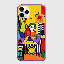 Чехол iPhone 11 Pro матовый Girl with a glass, цвет: 3D-фиолетовый