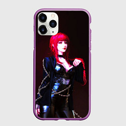 Чехол iPhone 11 Pro матовый Макима с цепями Человек бензопила, цвет: 3D-фиолетовый