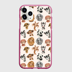 Чехол iPhone 11 Pro матовый Милые дикие животные, цвет: 3D-малиновый