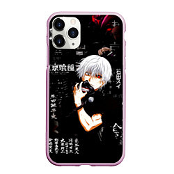 Чехол iPhone 11 Pro матовый Токийский Гуль на фоне Иероглифов Tokyo Ghoul