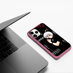 Чехол iPhone 11 Pro матовый Токийский Гуль на фоне Иероглифов Tokyo Ghoul, цвет: 3D-малиновый — фото 2