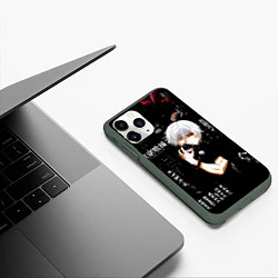 Чехол iPhone 11 Pro матовый Токийский Гуль на фоне Иероглифов Tokyo Ghoul, цвет: 3D-темно-зеленый — фото 2