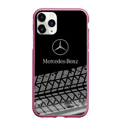 Чехол iPhone 11 Pro матовый Mercedes-Benz шины, цвет: 3D-малиновый