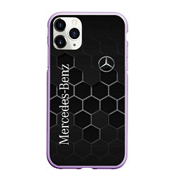 Чехол iPhone 11 Pro матовый Mercedes-Benz black соты, цвет: 3D-сиреневый