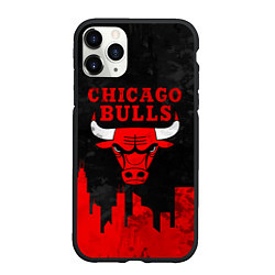 Чехол iPhone 11 Pro матовый Chicago Bulls, Чикаго Буллз Город, цвет: 3D-черный