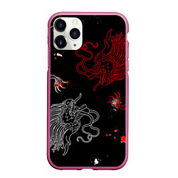 Чехол iPhone 11 Pro матовый Китайский дракон Красно - Белый