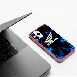 Чехол iPhone 11 Pro матовый Honda Fire, цвет: 3D-малиновый — фото 2