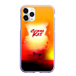 Чехол iPhone 11 Pro матовый Кобра Кай Закат Градиент Cobra Kai Sun, цвет: 3D-светло-сиреневый