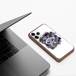 Чехол iPhone 11 Pro матовый Глазастый кот из космоса, цвет: 3D-коричневый — фото 2