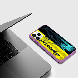 Чехол iPhone 11 Pro матовый CYBERPUNK 2077 Логотип, цвет: 3D-фиолетовый — фото 2