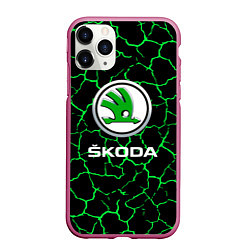 Чехол iPhone 11 Pro матовый Skoda трещины, цвет: 3D-малиновый