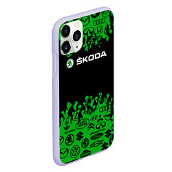 Чехол iPhone 11 Pro матовый Skoda паттерн логотипов авто, цвет: 3D-светло-сиреневый — фото 2