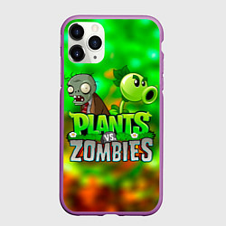 Чехол iPhone 11 Pro матовый Plants vs Zombies горохострел и зомби, цвет: 3D-фиолетовый