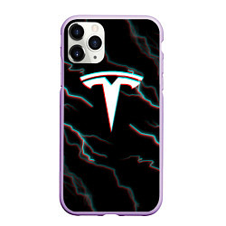 Чехол iPhone 11 Pro матовый Tesla Glitch молнии, цвет: 3D-сиреневый