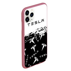 Чехол iPhone 11 Pro матовый Tesla - Black & White, цвет: 3D-малиновый — фото 2