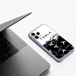 Чехол iPhone 11 Pro матовый Tesla - Black & White, цвет: 3D-светло-сиреневый — фото 2