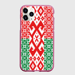 Чехол iPhone 11 Pro матовый Белоруссия Обережные Узоры Алатырь, цвет: 3D-малиновый