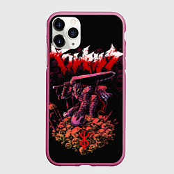 Чехол iPhone 11 Pro матовый Берсерк на черепах Berserk Клеймо, цвет: 3D-малиновый