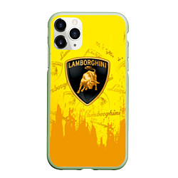 Чехол iPhone 11 Pro матовый Lamborghini pattern gold, цвет: 3D-салатовый