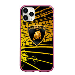 Чехол iPhone 11 Pro матовый Lamborghini - Следы от шин, цвет: 3D-малиновый