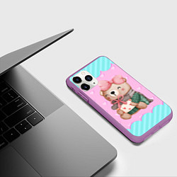Чехол iPhone 11 Pro матовый Мишка с подарками день влюбленных, цвет: 3D-фиолетовый — фото 2