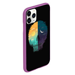 Чехол iPhone 11 Pro матовый Смена дня и ночи Череп, цвет: 3D-фиолетовый — фото 2