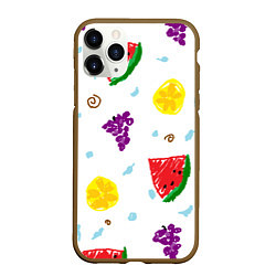 Чехол iPhone 11 Pro матовый Пиксельные фрукты, цвет: 3D-коричневый