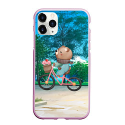 Чехол iPhone 11 Pro матовый Медведь на велосипеде, цвет: 3D-розовый