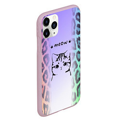 Чехол iPhone 11 Pro матовый Котик MEOW на радужном леопарде принт, цвет: 3D-розовый — фото 2