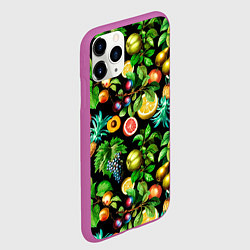 Чехол iPhone 11 Pro матовый Сочные фрукты - персик, груша, слива, ананас, цвет: 3D-фиолетовый — фото 2