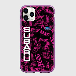 Чехол iPhone 11 Pro матовый SUBARU STI PATTERN, цвет: 3D-фиолетовый