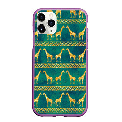 Чехол iPhone 11 Pro матовый Золотые жирафы паттерн, цвет: 3D-фиолетовый