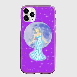 Чехол iPhone 11 Pro матовый Дева, воплощение Луны, звёздное лиловое небо, цвет: 3D-фиолетовый