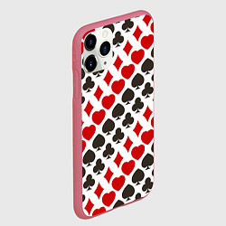 Чехол iPhone 11 Pro матовый Карточные Масти Card Suits, цвет: 3D-малиновый — фото 2