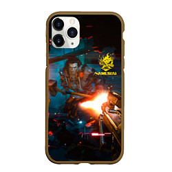 Чехол iPhone 11 Pro матовый Cyberpunk 2077 Night city, цвет: 3D-коричневый