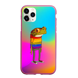 Чехол iPhone 11 Pro матовый Радужная лягушка Rainbow Frog, цвет: 3D-малиновый