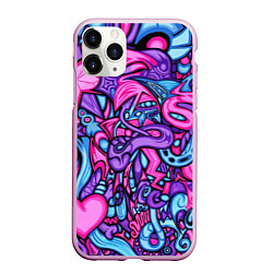 Чехол iPhone 11 Pro матовый Acid graffiti with skulls, цвет: 3D-розовый