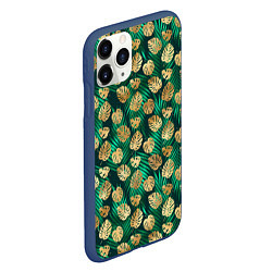 Чехол iPhone 11 Pro матовый Золотые листья паттерн, цвет: 3D-тёмно-синий — фото 2