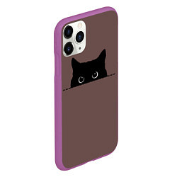 Чехол iPhone 11 Pro матовый Черная кошка выглядывает из укрытия, цвет: 3D-фиолетовый — фото 2