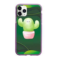 Чехол iPhone 11 Pro матовый Зеленый милый кактус, цвет: 3D-фиолетовый