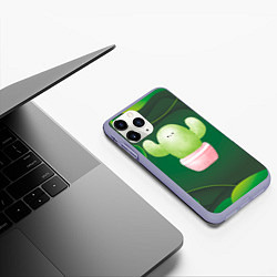 Чехол iPhone 11 Pro матовый Зеленый милый кактус, цвет: 3D-светло-сиреневый — фото 2