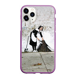 Чехол iPhone 11 Pro матовый Banksy - Бэнкси уборщица